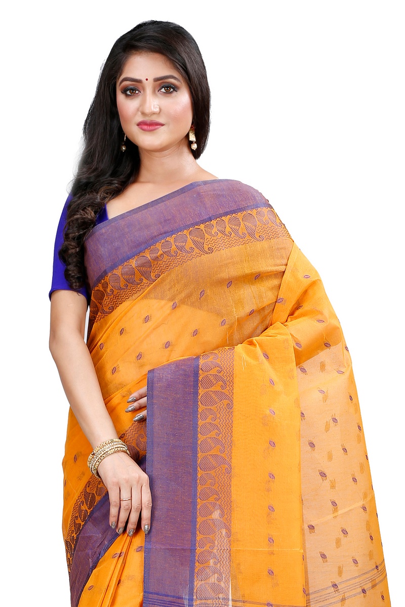 Dark Yellow Pure Cotton Rohel Tant Saree (8026)
