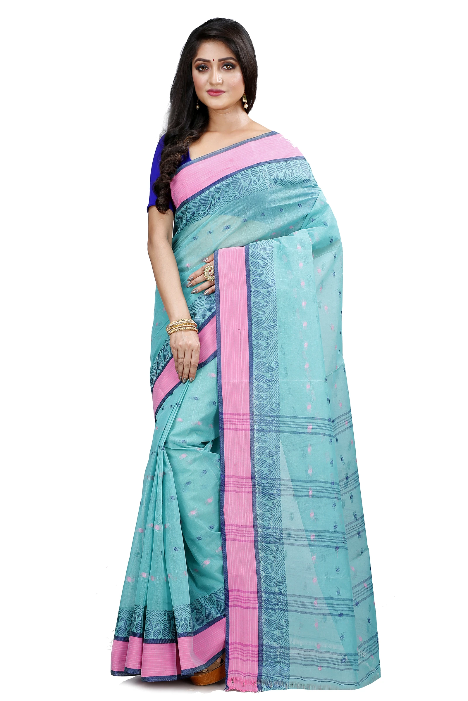 See Green Pure Cotton Rohel Tant Saree (8027)