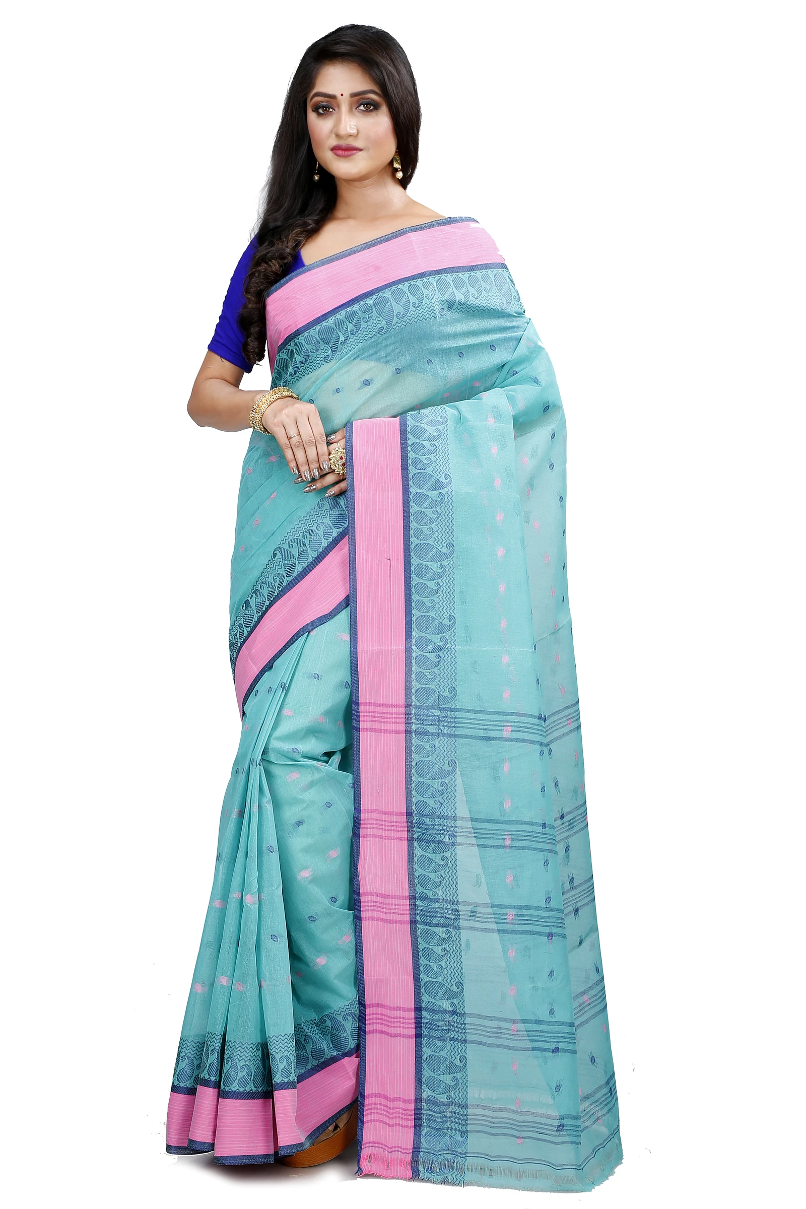 See Green Pure Cotton Rohel Tant Saree (8027)