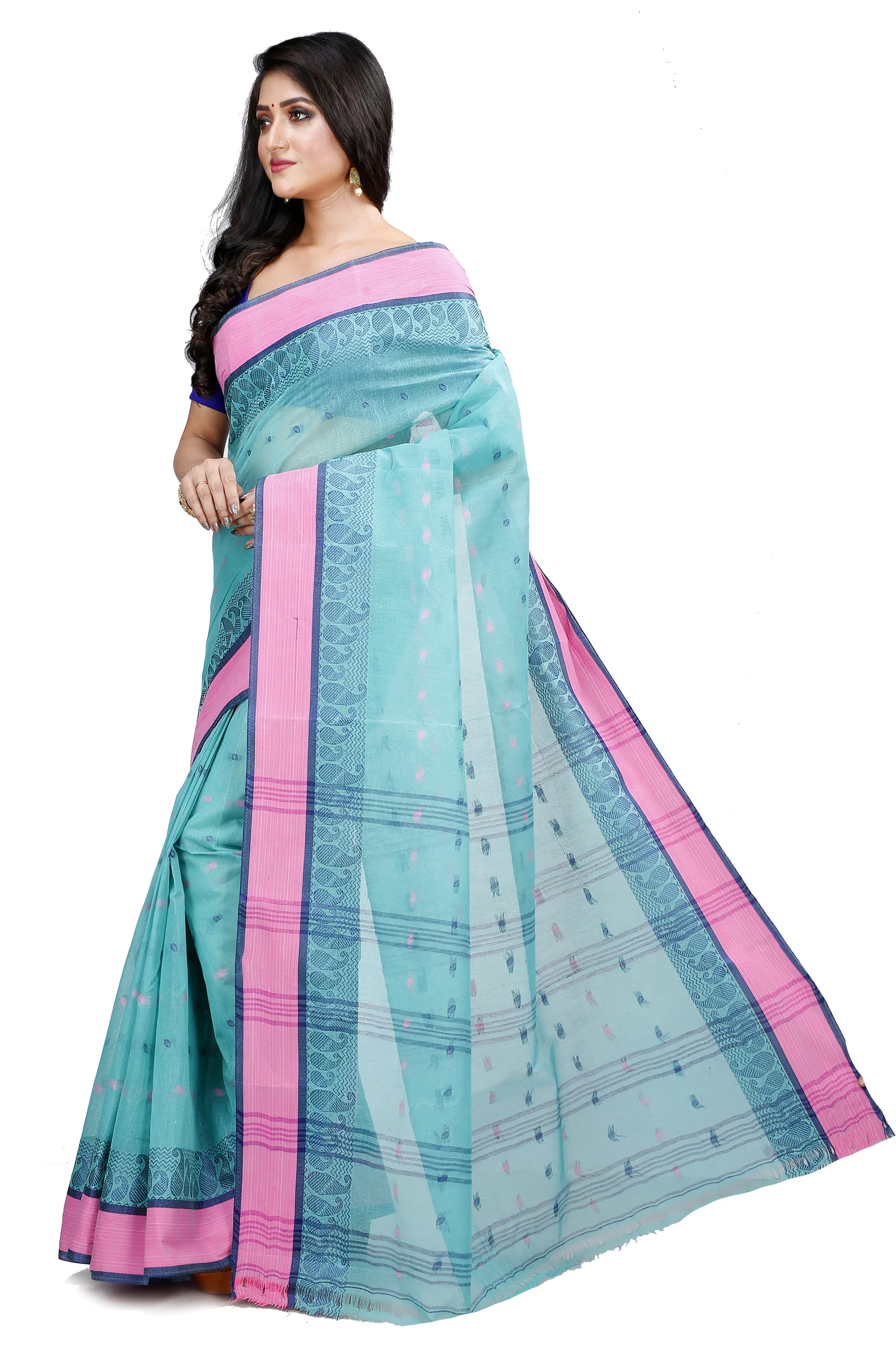 See Green Pure Cotton Rohel Tant Saree (8027)