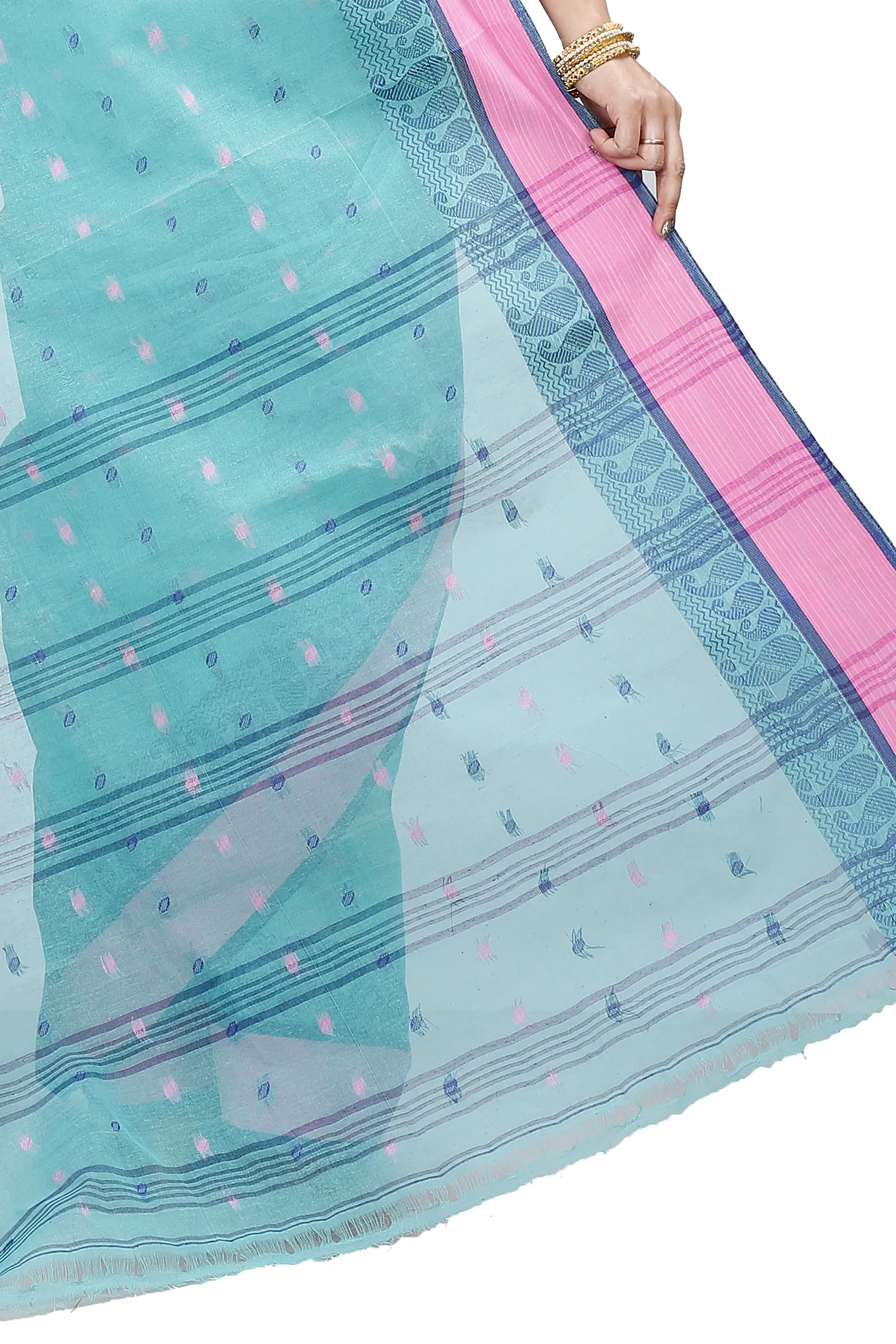 See Green Pure Cotton Rohel Tant Saree (8027)
