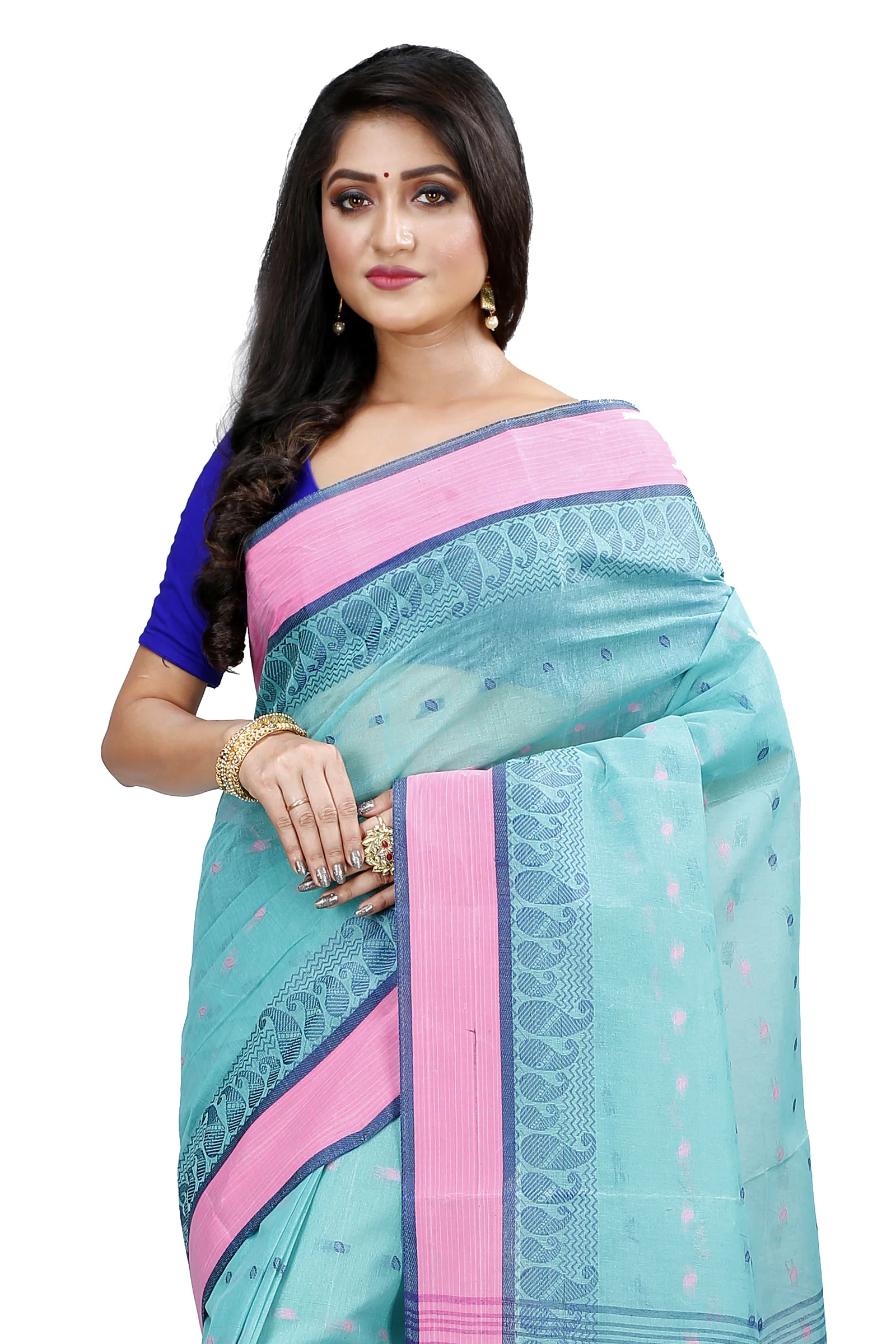 See Green Pure Cotton Rohel Tant Saree (8027)