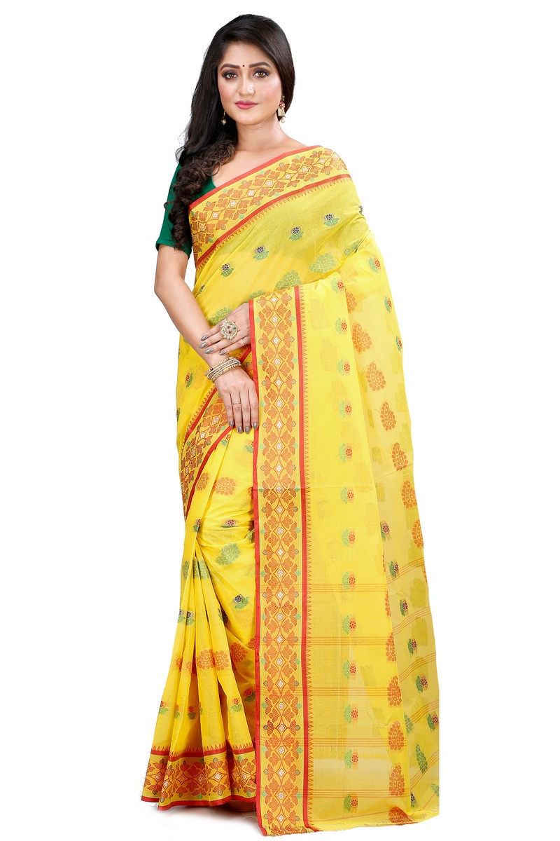 Yellow Pure Cotton Rohini Tant Saree (8028)