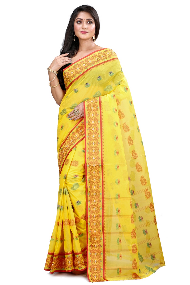 Yellow Pure Cotton Rohini Tant Saree (8028)