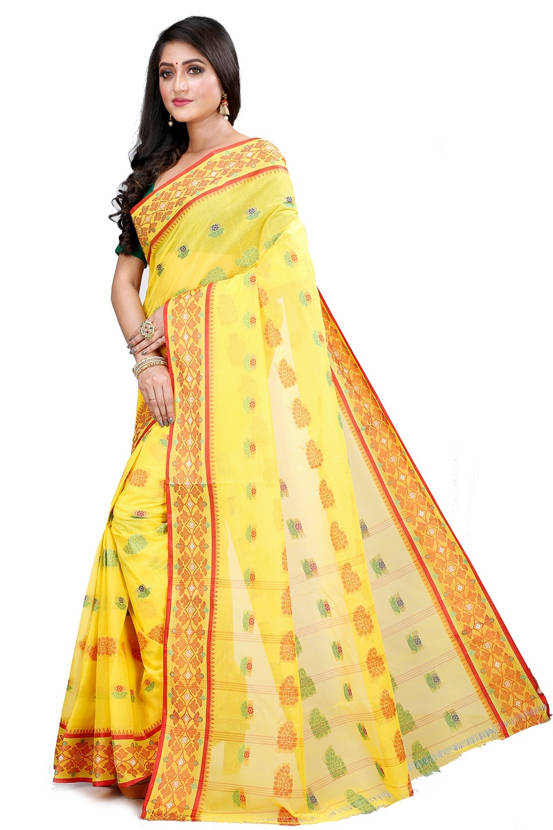 Yellow Pure Cotton Rohini Tant Saree (8028)