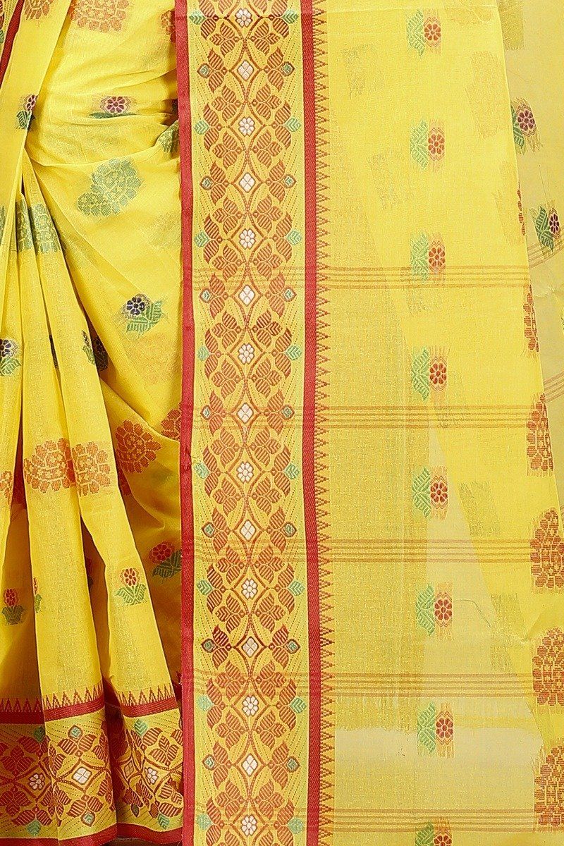 Yellow Pure Cotton Rohini Tant Saree (8028)