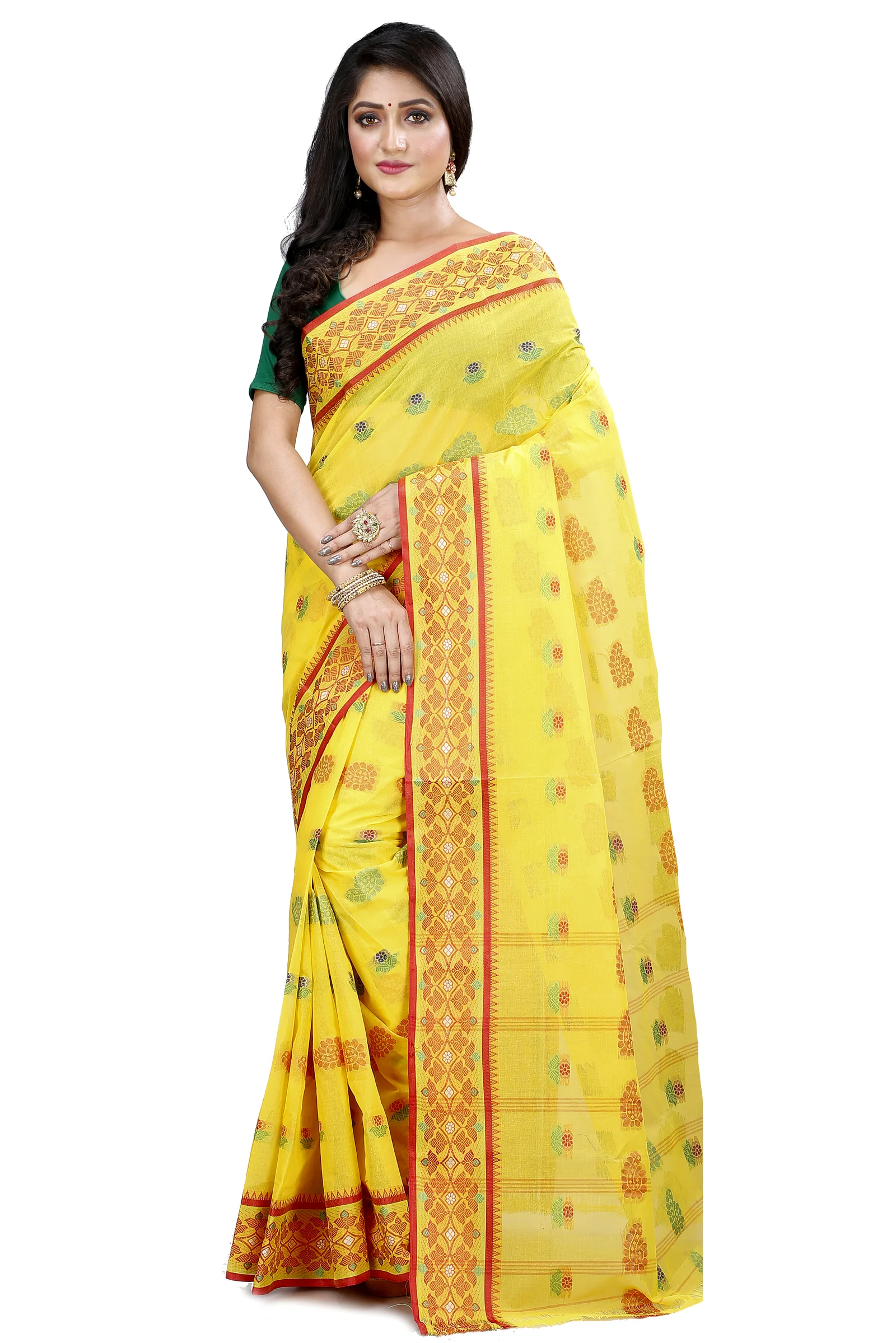 Yellow Pure Cotton Rohini Tant Saree (8028)