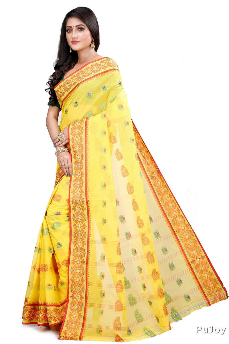 Yellow Pure Cotton Rohini Tant Saree (8028)