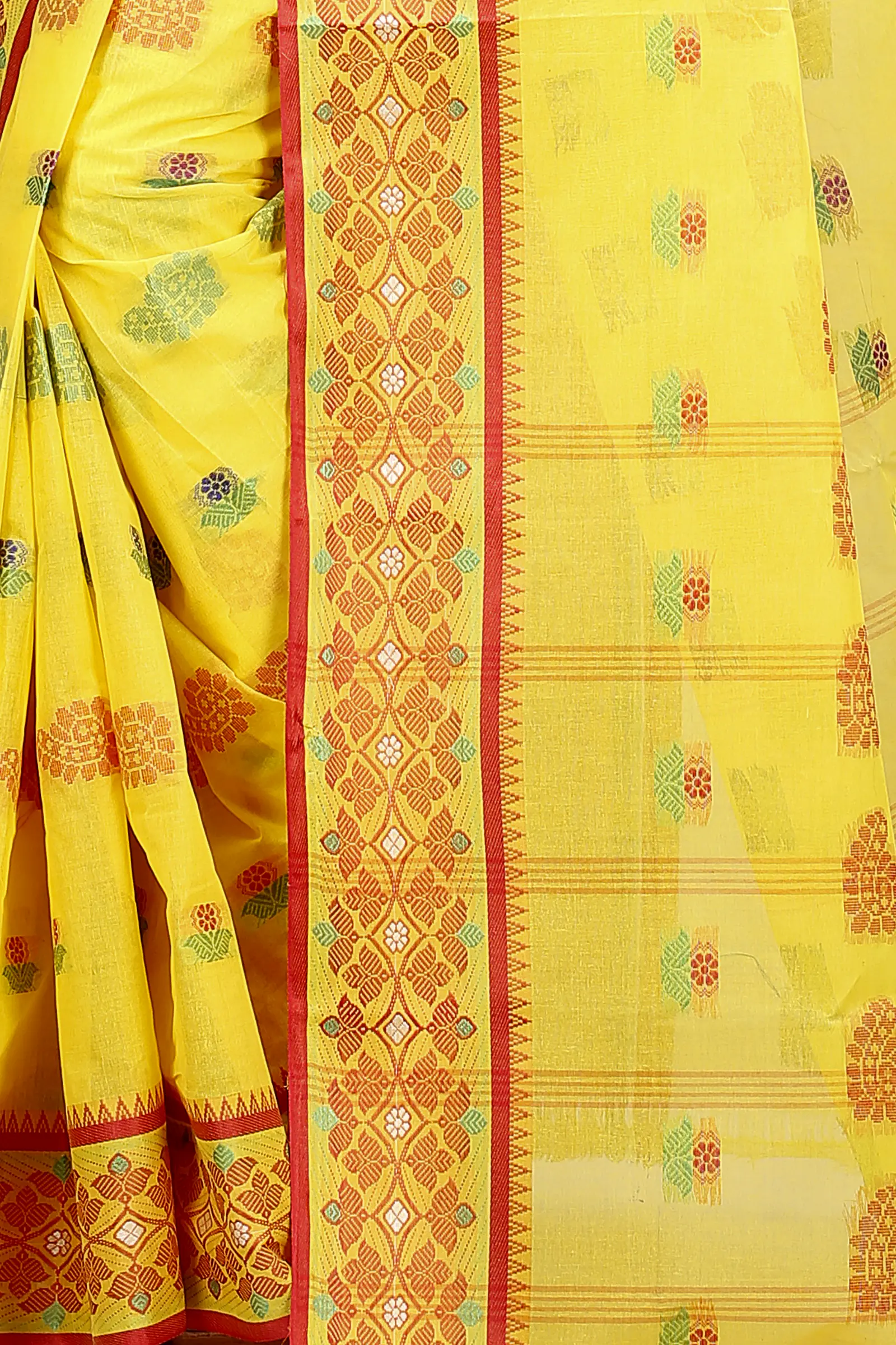 Yellow Pure Cotton Rohini Tant Saree (8028)