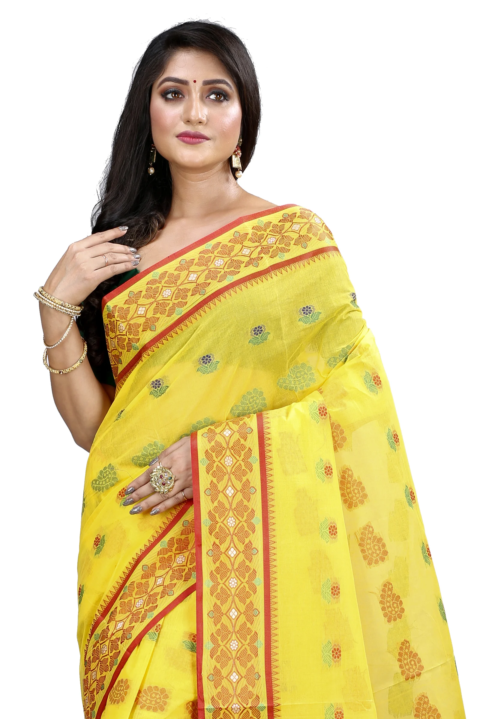 Yellow Pure Cotton Rohini Tant Saree (8028)