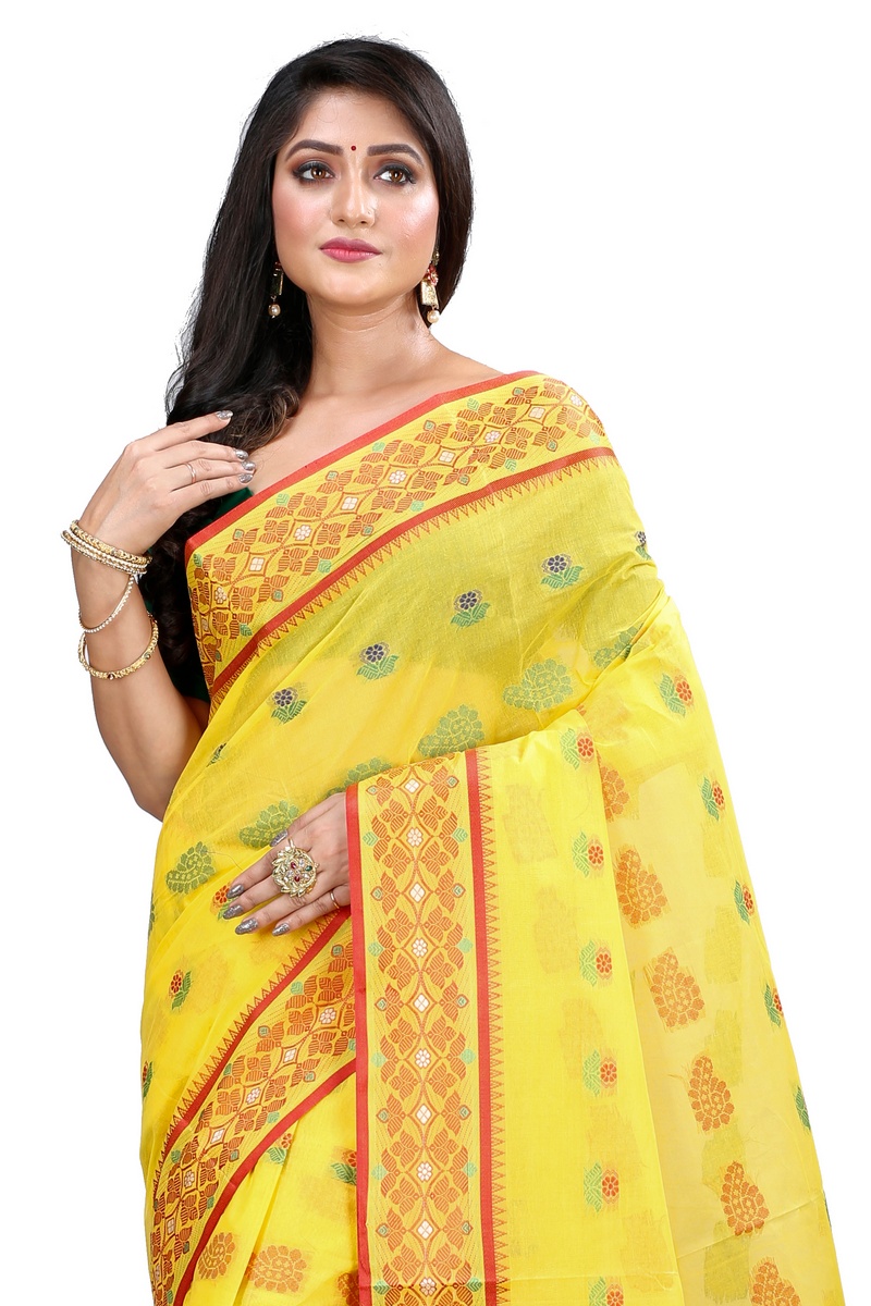 Yellow Pure Cotton Rohini Tant Saree (8028)