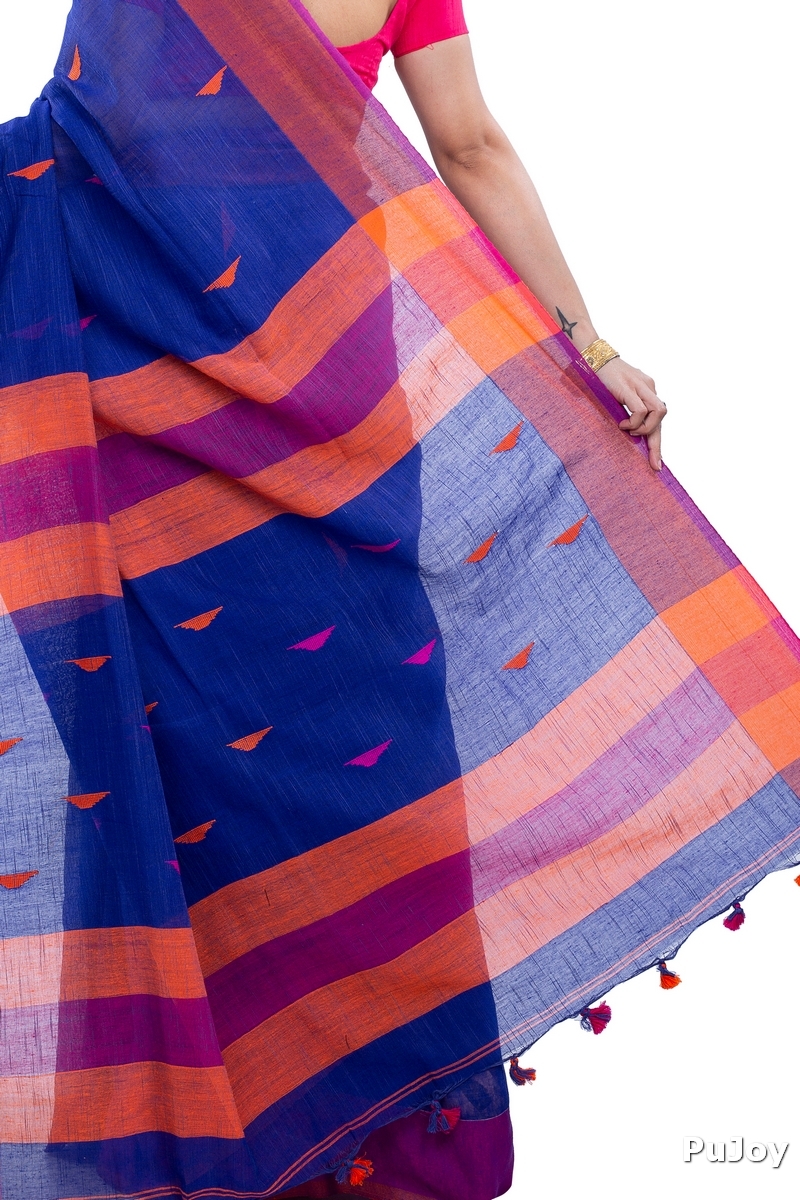 Blue Pure Cotton Clasic_Than Hand Loom Saree (803)