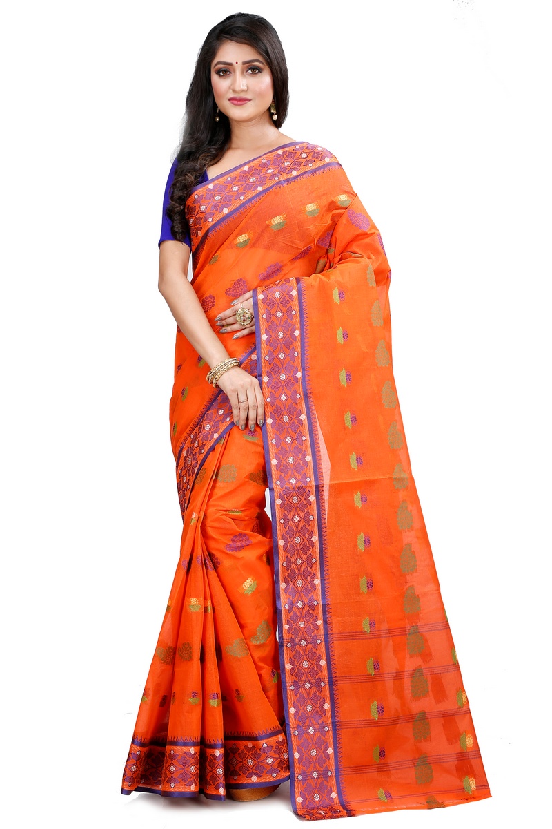 Orange Pure Cotton Rohini Tant Saree (8030)