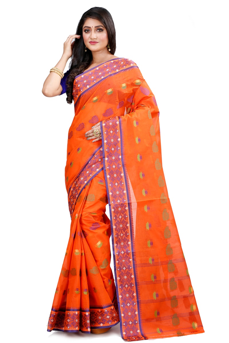 Orange Pure Cotton Rohini Tant Saree (8030)