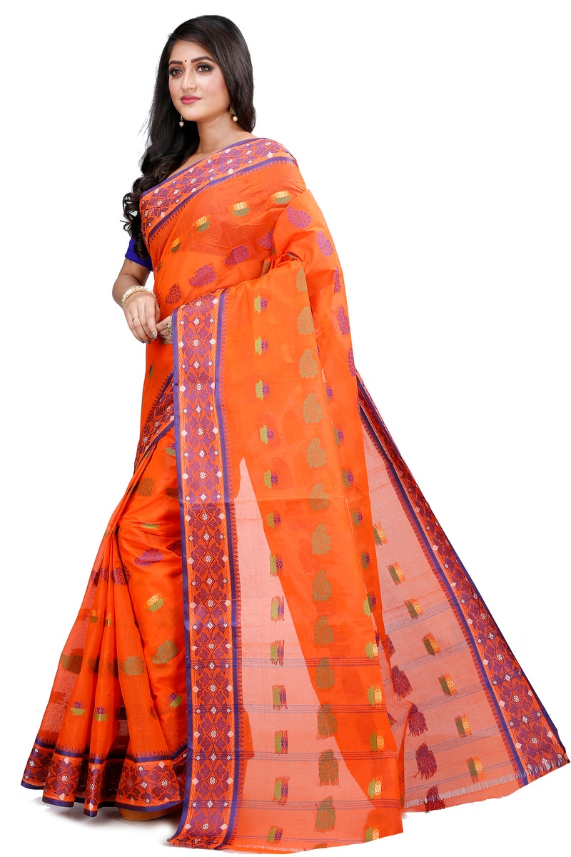 Orange Pure Cotton Rohini Tant Saree (8030)