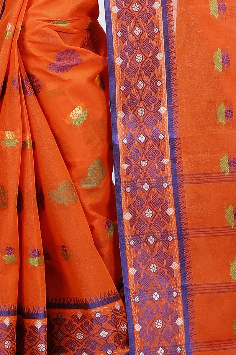 Orange Pure Cotton Rohini Tant Saree (8030)