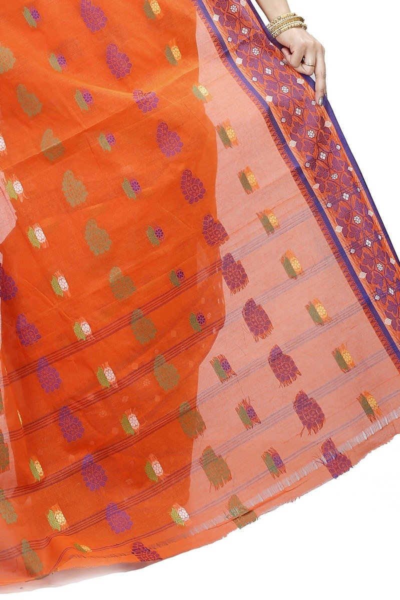 Orange Pure Cotton Rohini Tant Saree (8030)