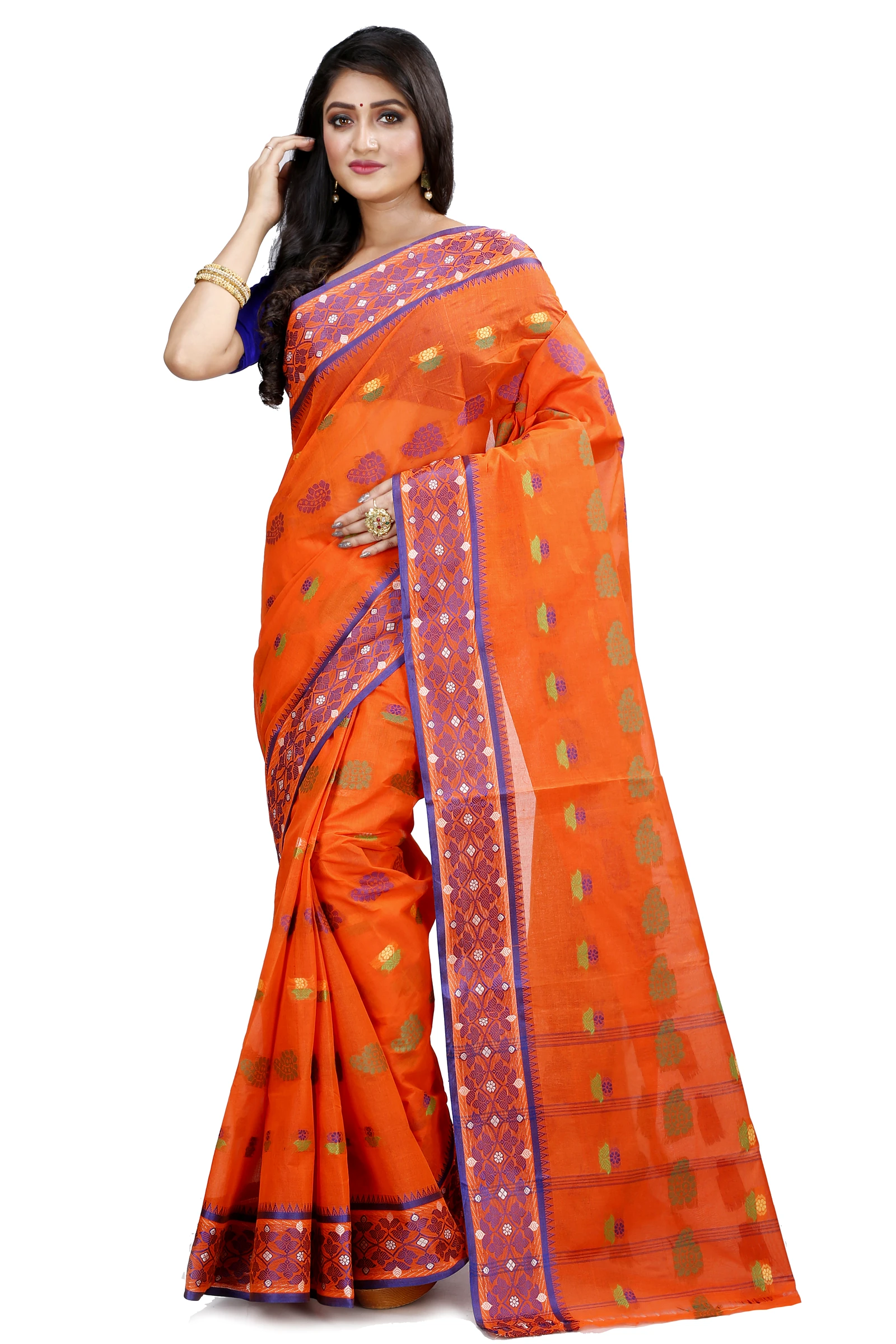 Orange Pure Cotton Rohini Tant Saree (8030)