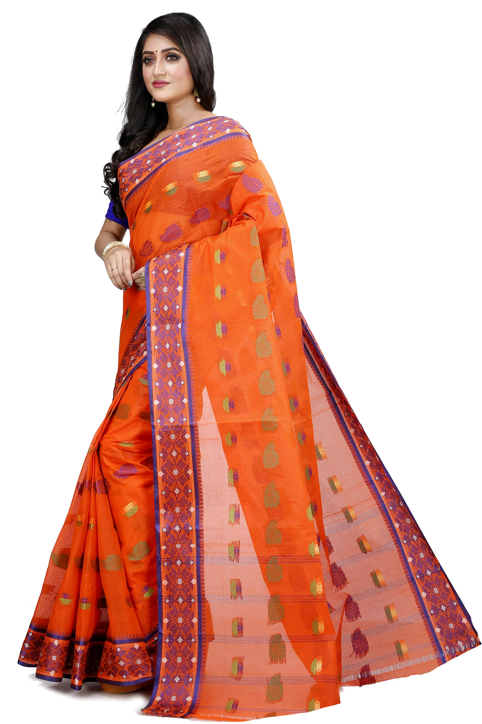 Orange Pure Cotton Rohini Tant Saree (8030)