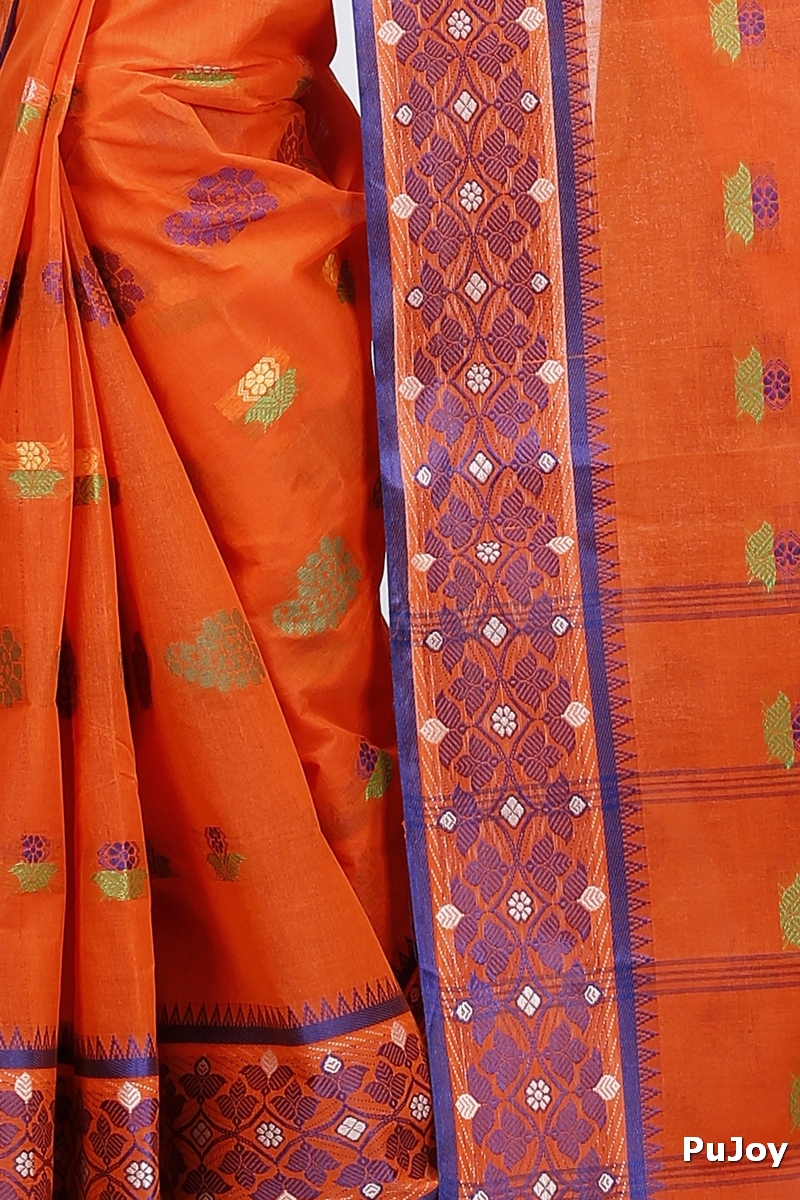Orange Pure Cotton Rohini Tant Saree (8030)