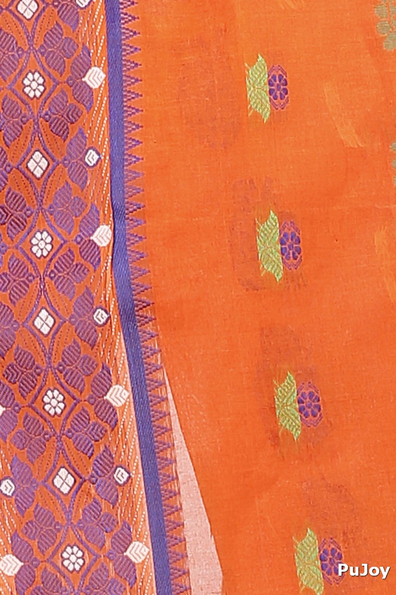 Orange Pure Cotton Rohini Tant Saree (8030)