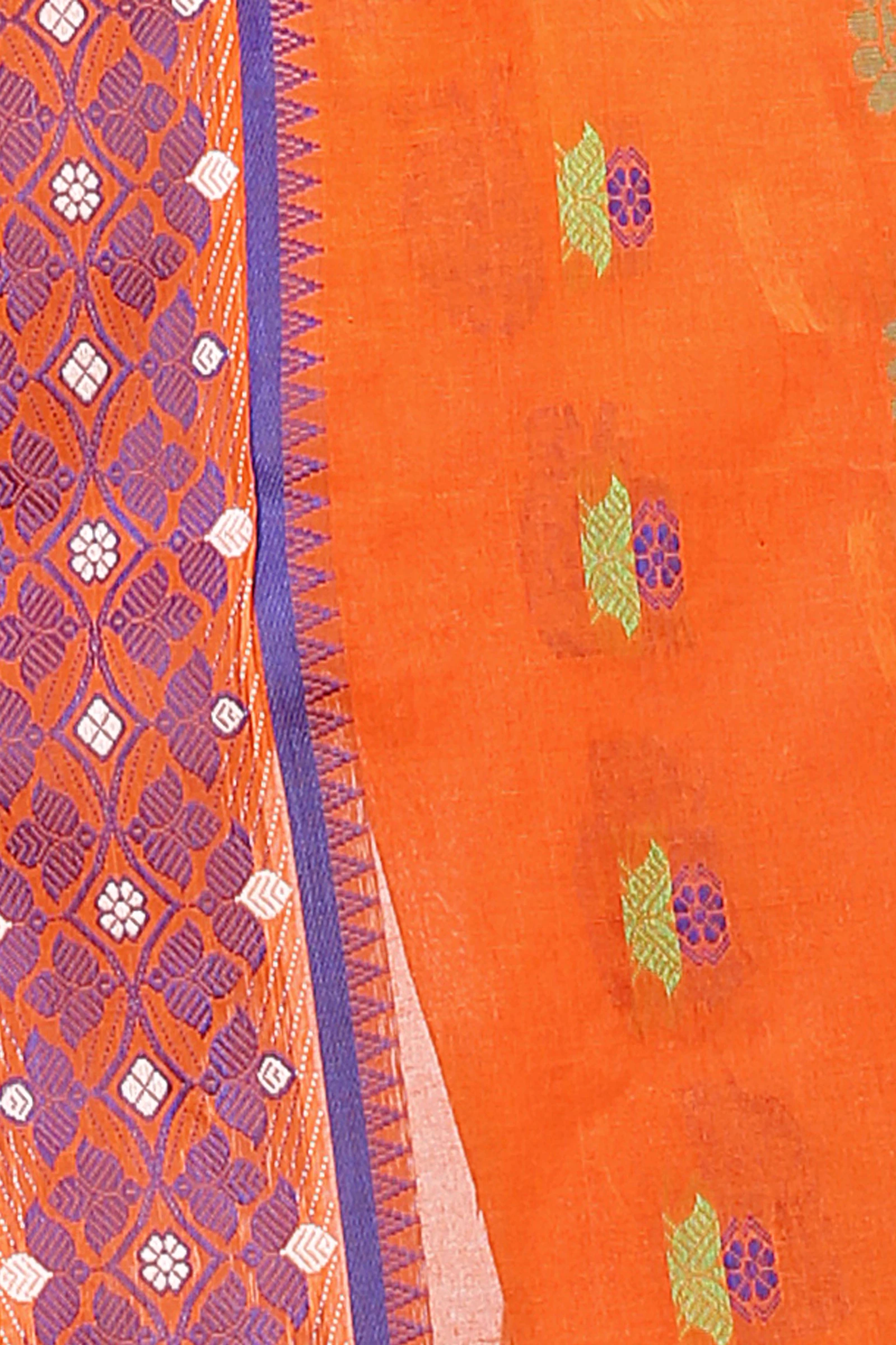 Orange Pure Cotton Rohini Tant Saree (8030)