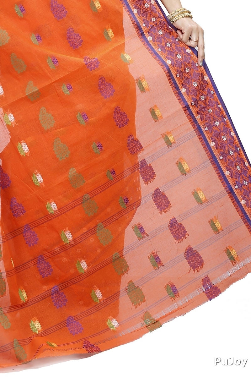 Orange Pure Cotton Rohini Tant Saree (8030)