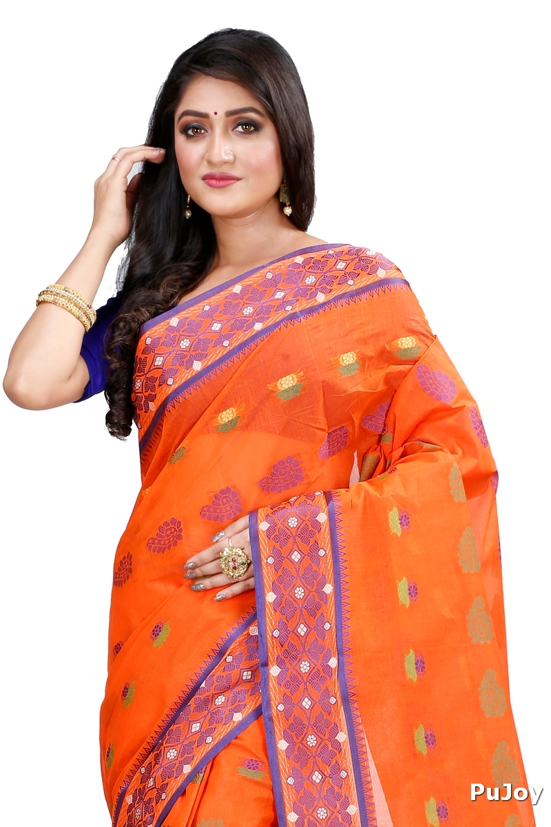 Orange Pure Cotton Rohini Tant Saree (8030)