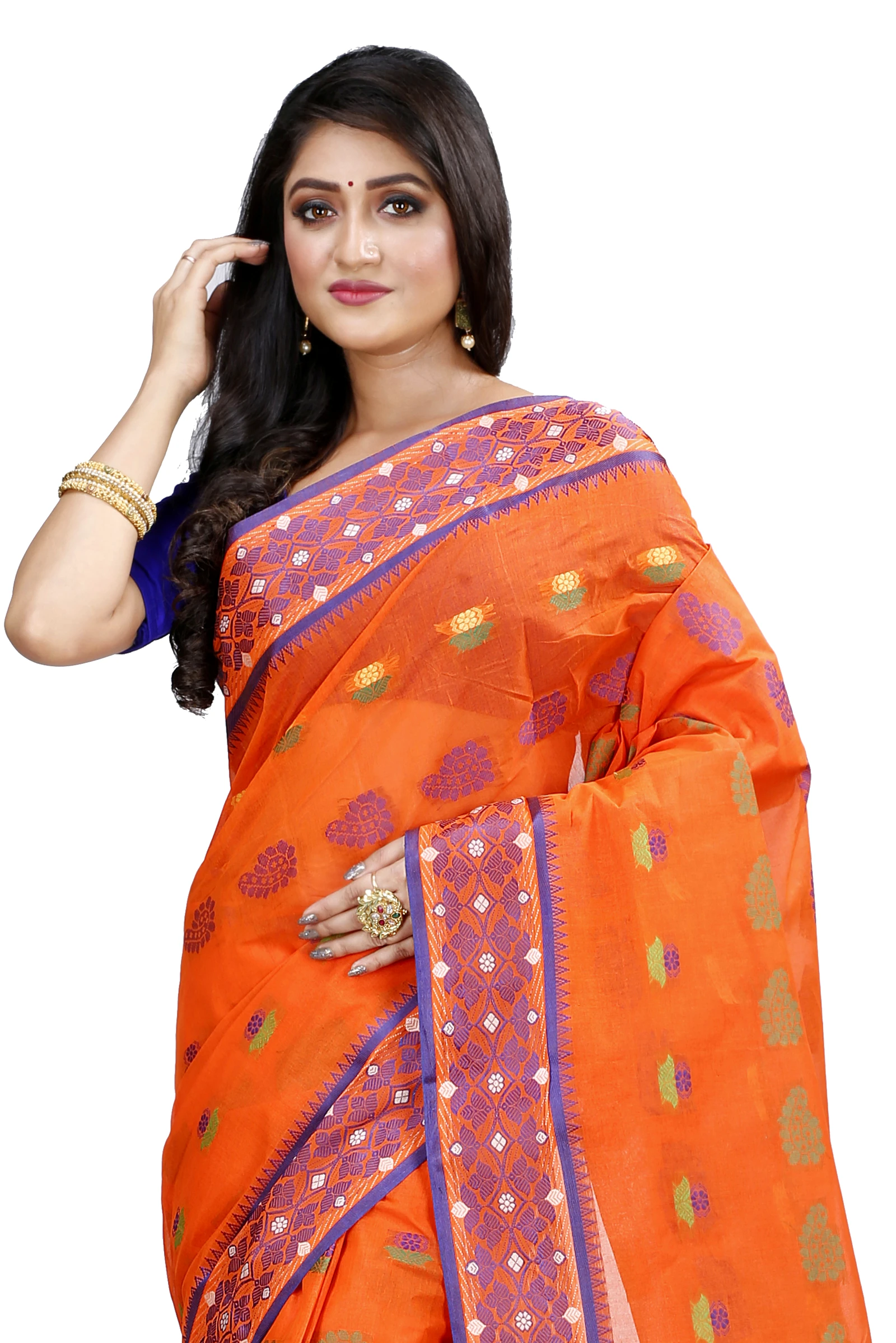 Orange Pure Cotton Rohini Tant Saree (8030)
