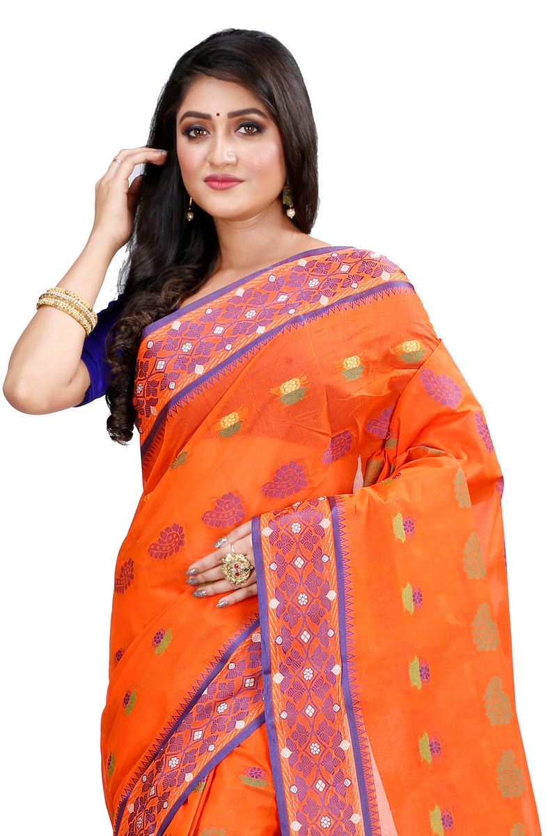 Orange Pure Cotton Rohini Tant Saree (8030)