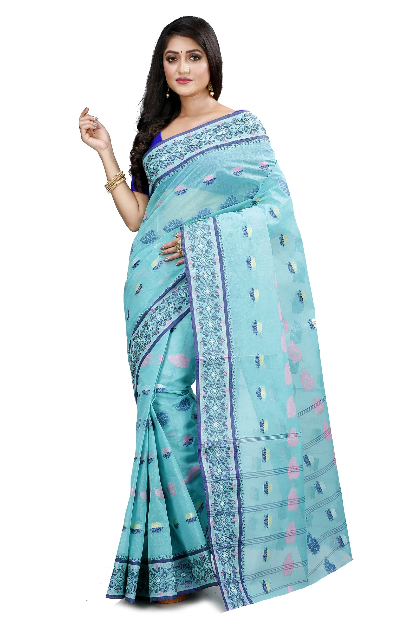 See Green Pure Cotton Rohini Tant Saree (8031)