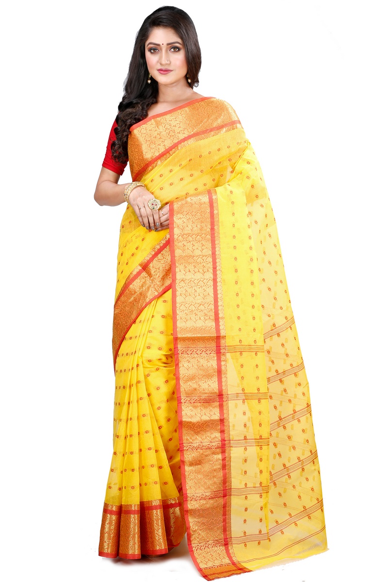 Yellow Pure Cotton Roham Tant Saree (8033)