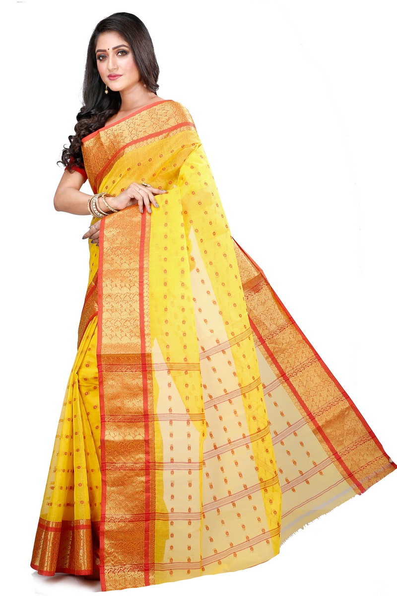 Yellow Pure Cotton Roham Tant Saree (8033)