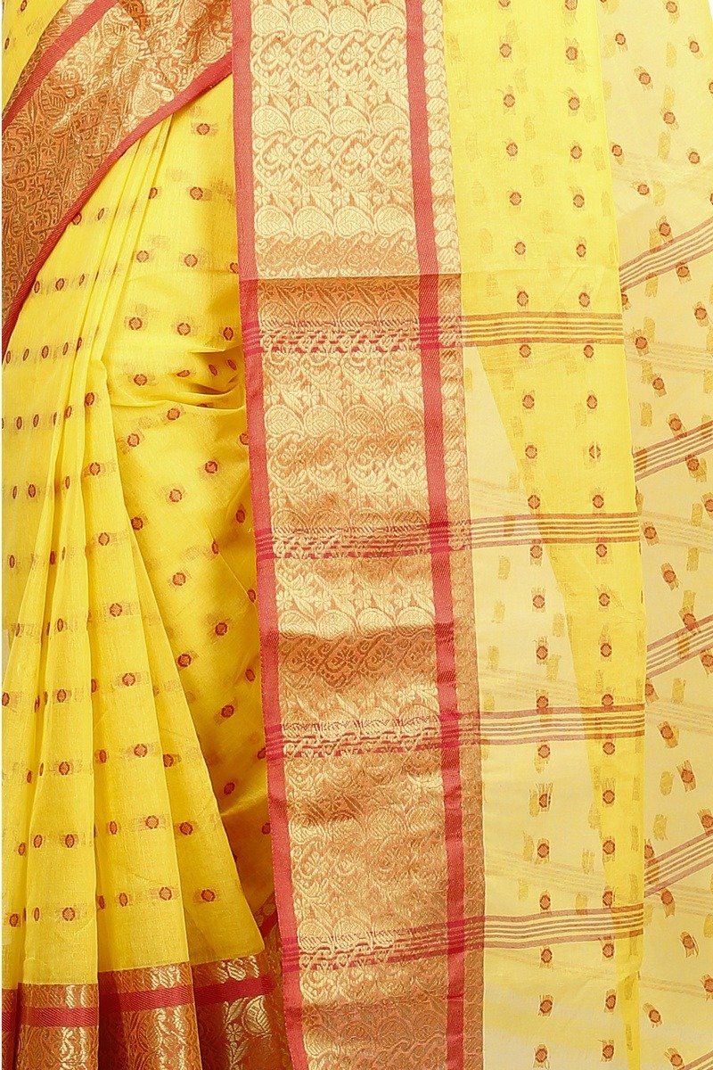 Yellow Pure Cotton Roham Tant Saree (8033)
