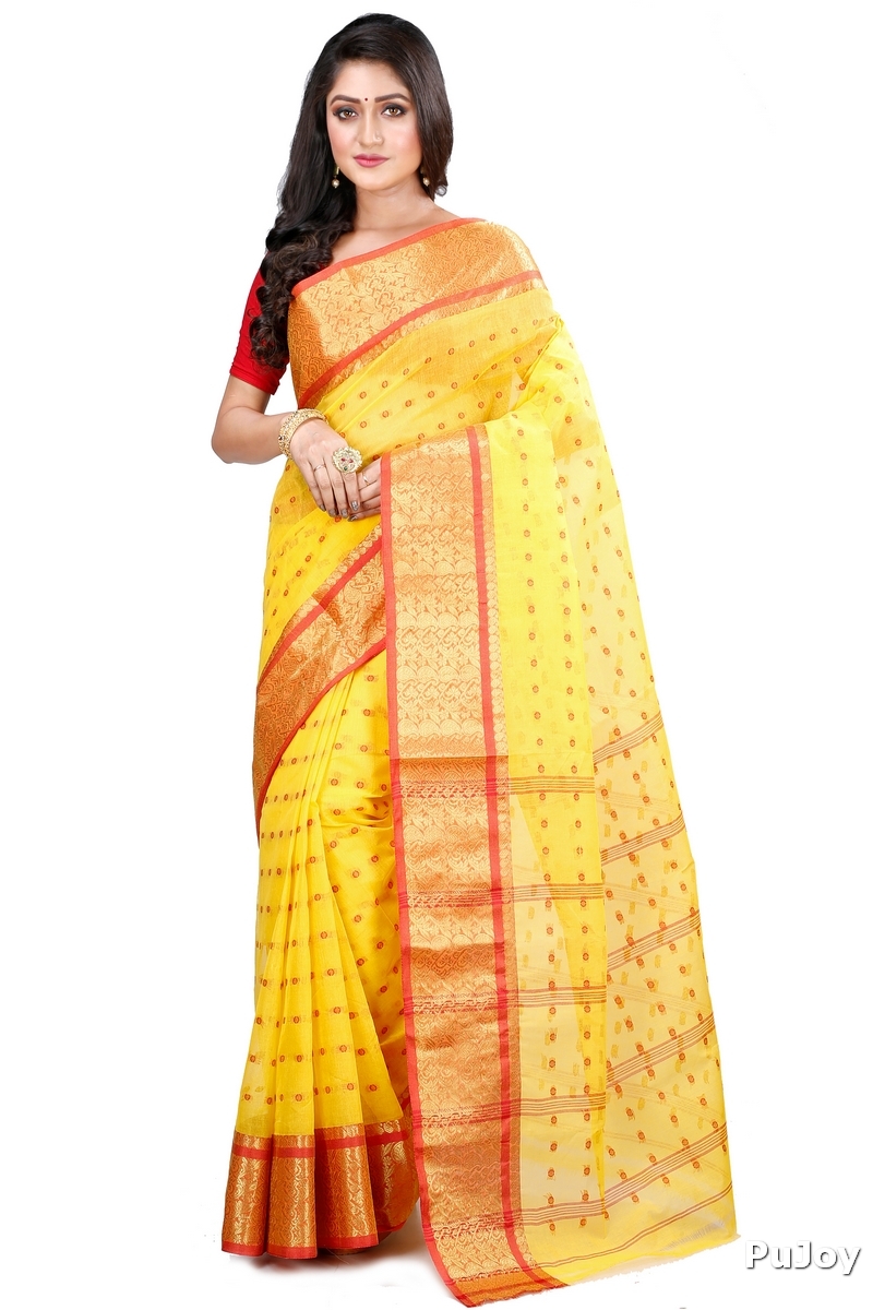 Yellow Pure Cotton Roham Tant Saree (8033)