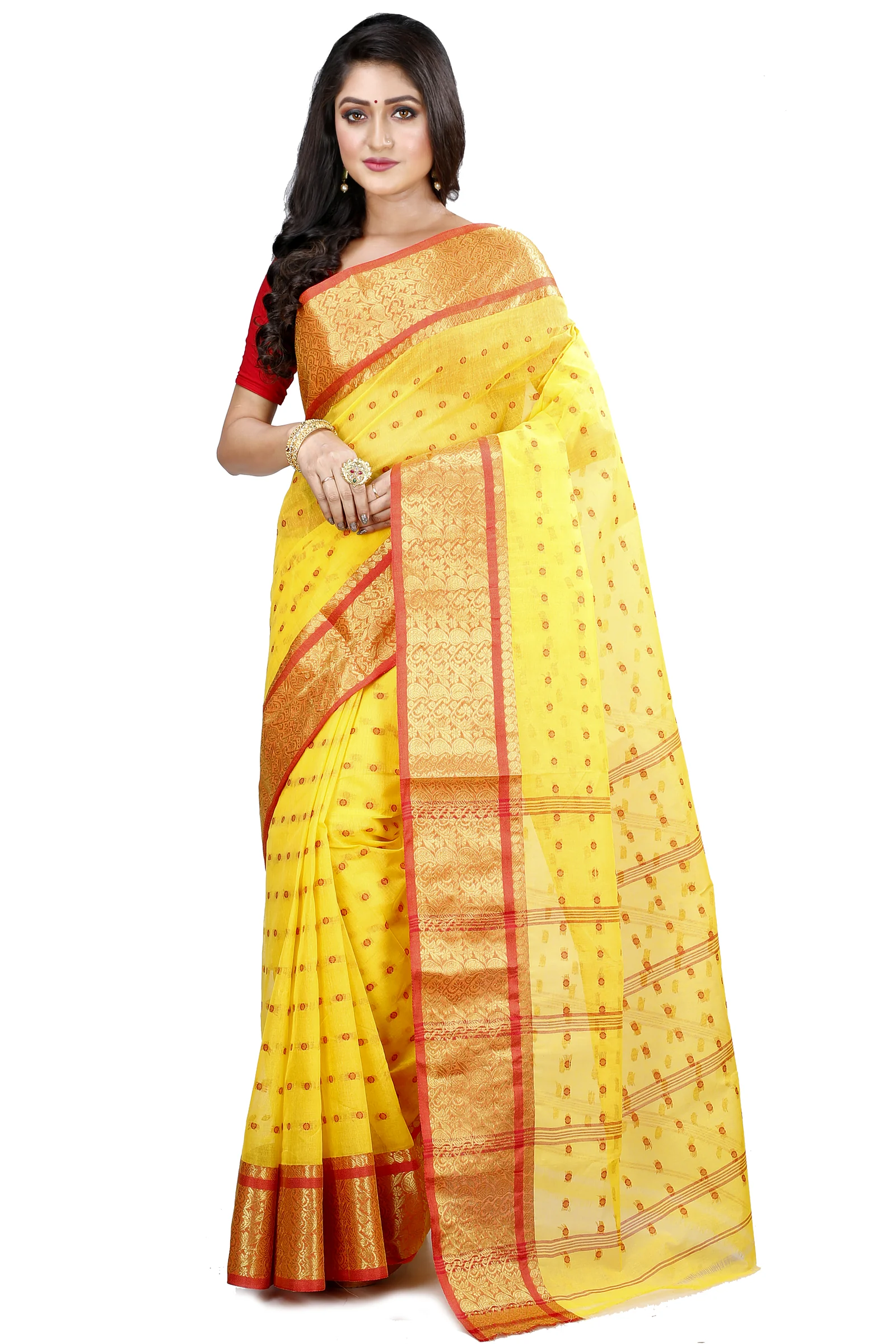Yellow Pure Cotton Roham Tant Saree (8033)