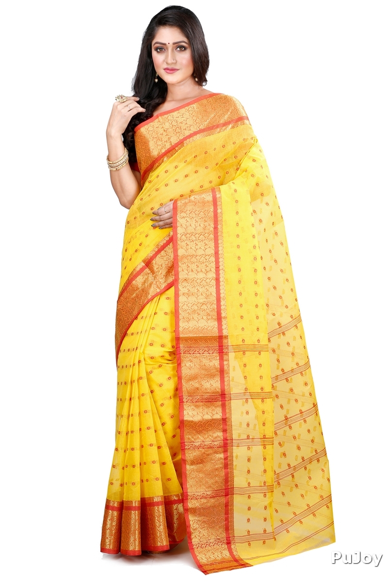 Yellow Pure Cotton Roham Tant Saree (8033)