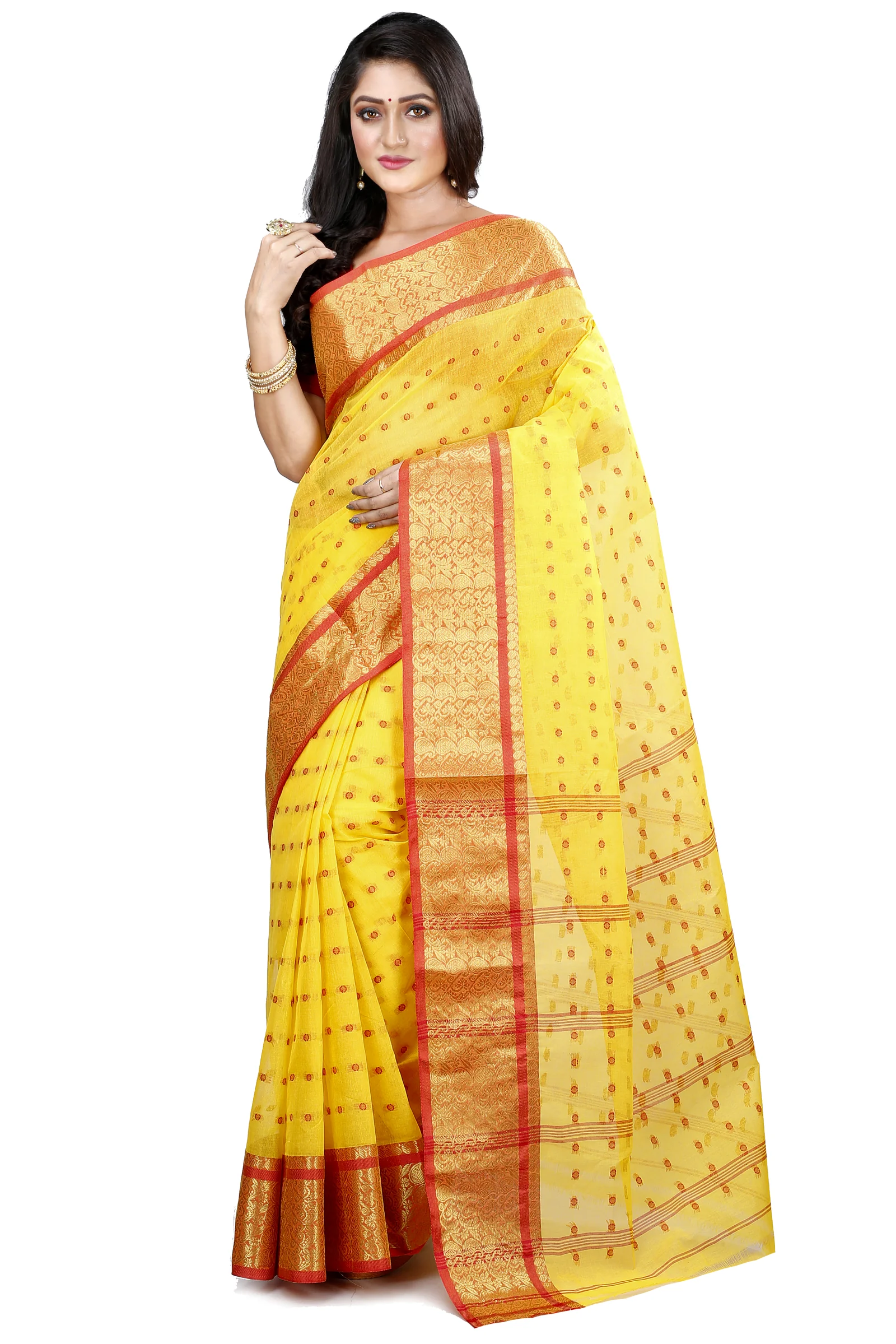 Yellow Pure Cotton Roham Tant Saree (8033)