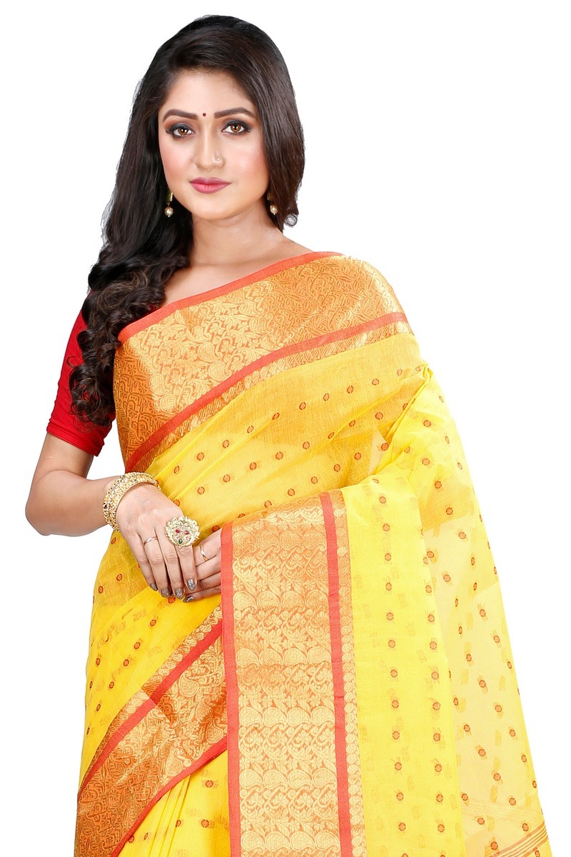 Yellow Pure Cotton Roham Tant Saree (8033)