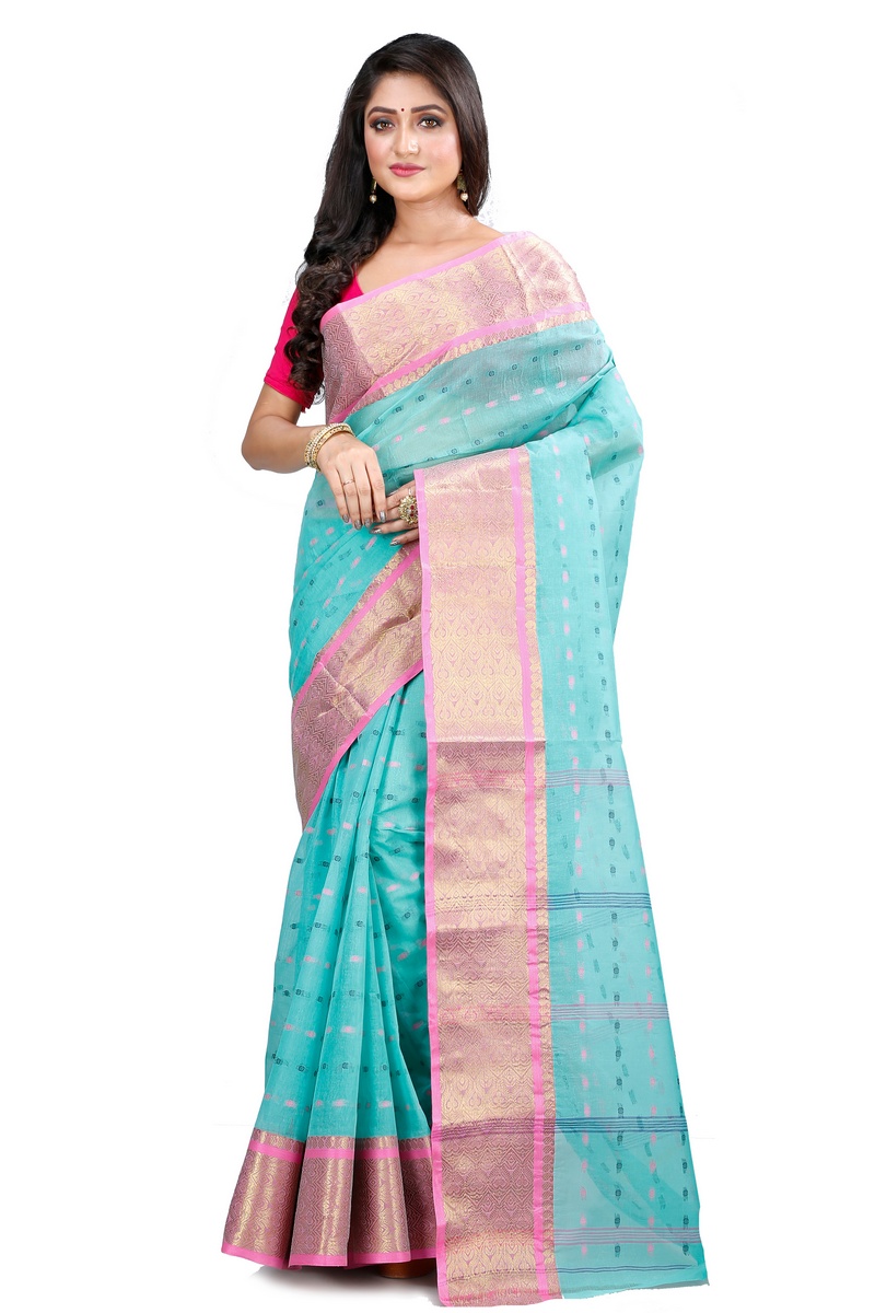 See Green Pure Cotton Roham Tant Saree (8034)