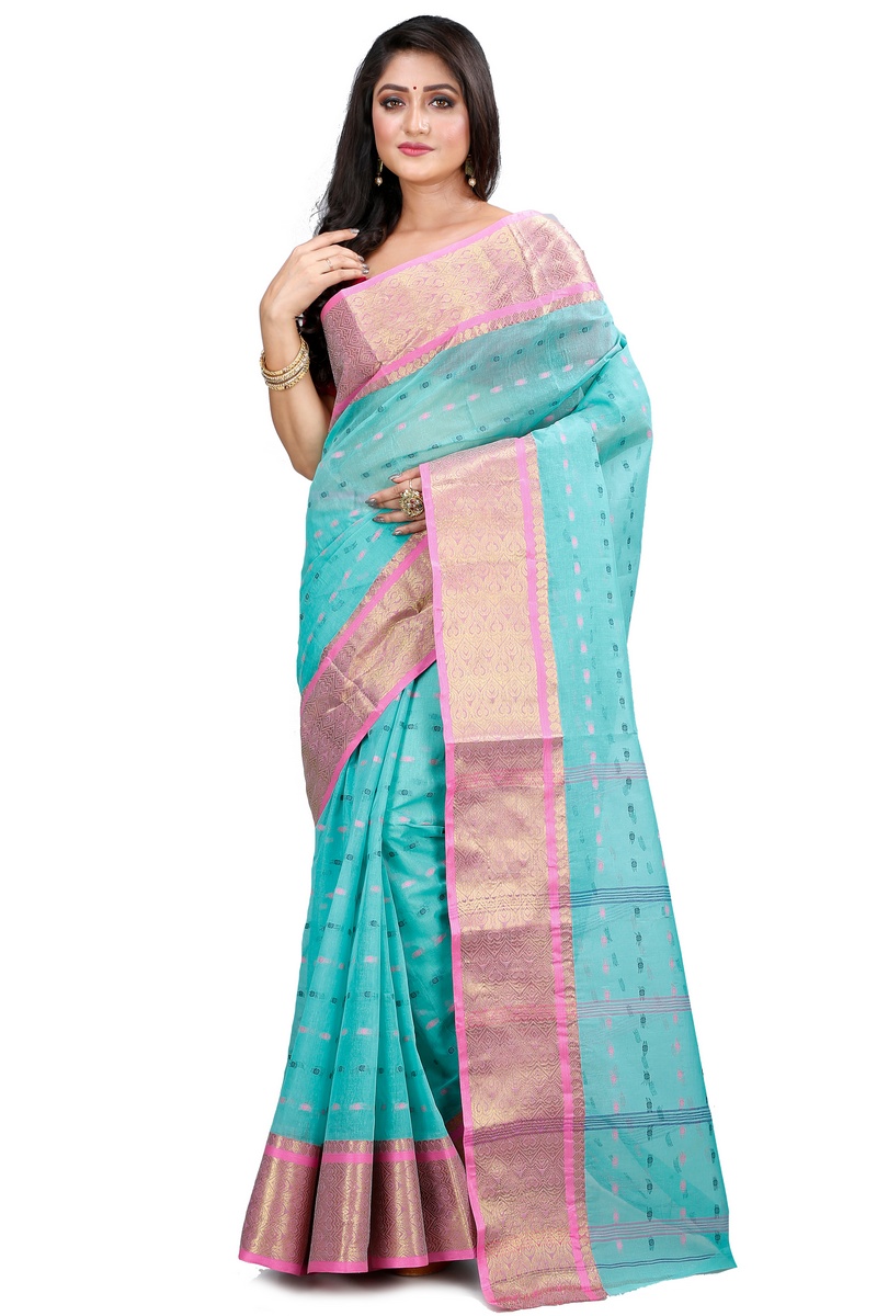 See Green Pure Cotton Roham Tant Saree (8034)