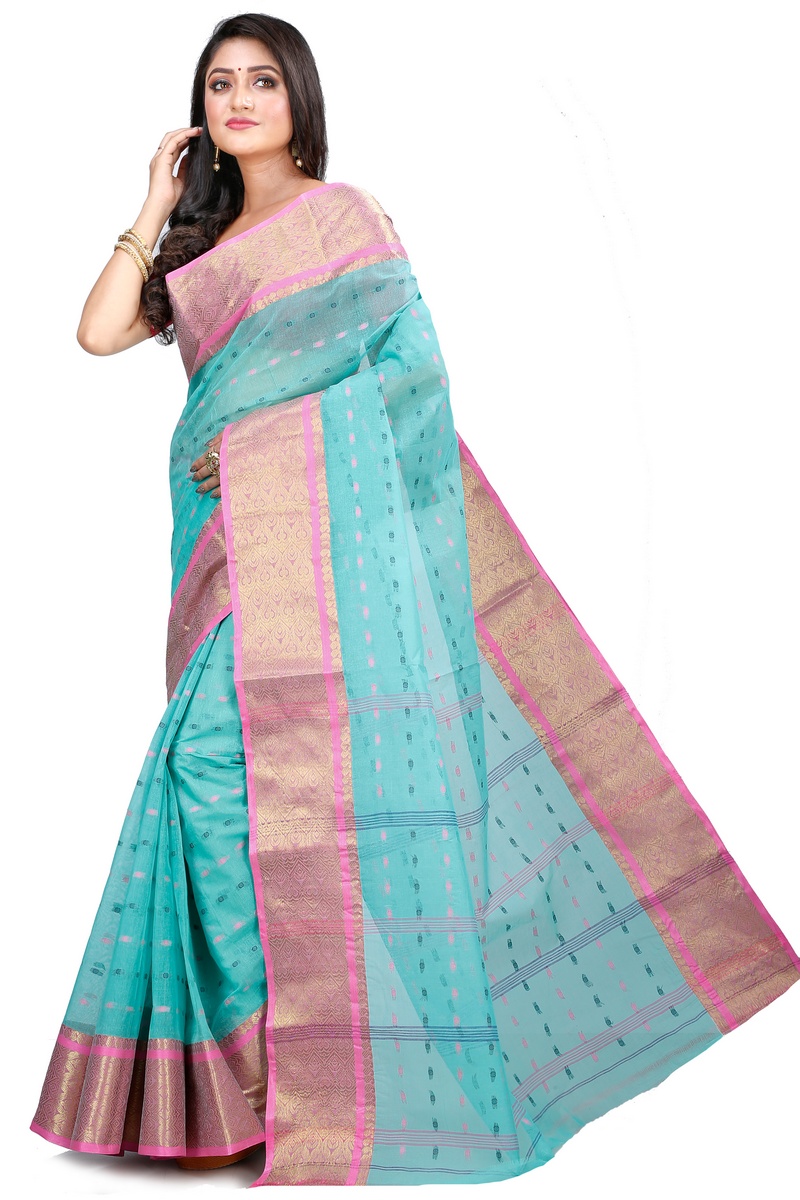 See Green Pure Cotton Roham Tant Saree (8034)