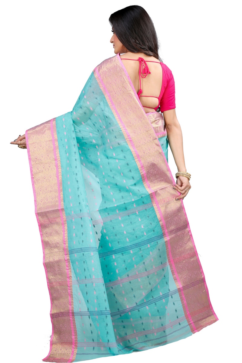 See Green Pure Cotton Roham Tant Saree (8034)