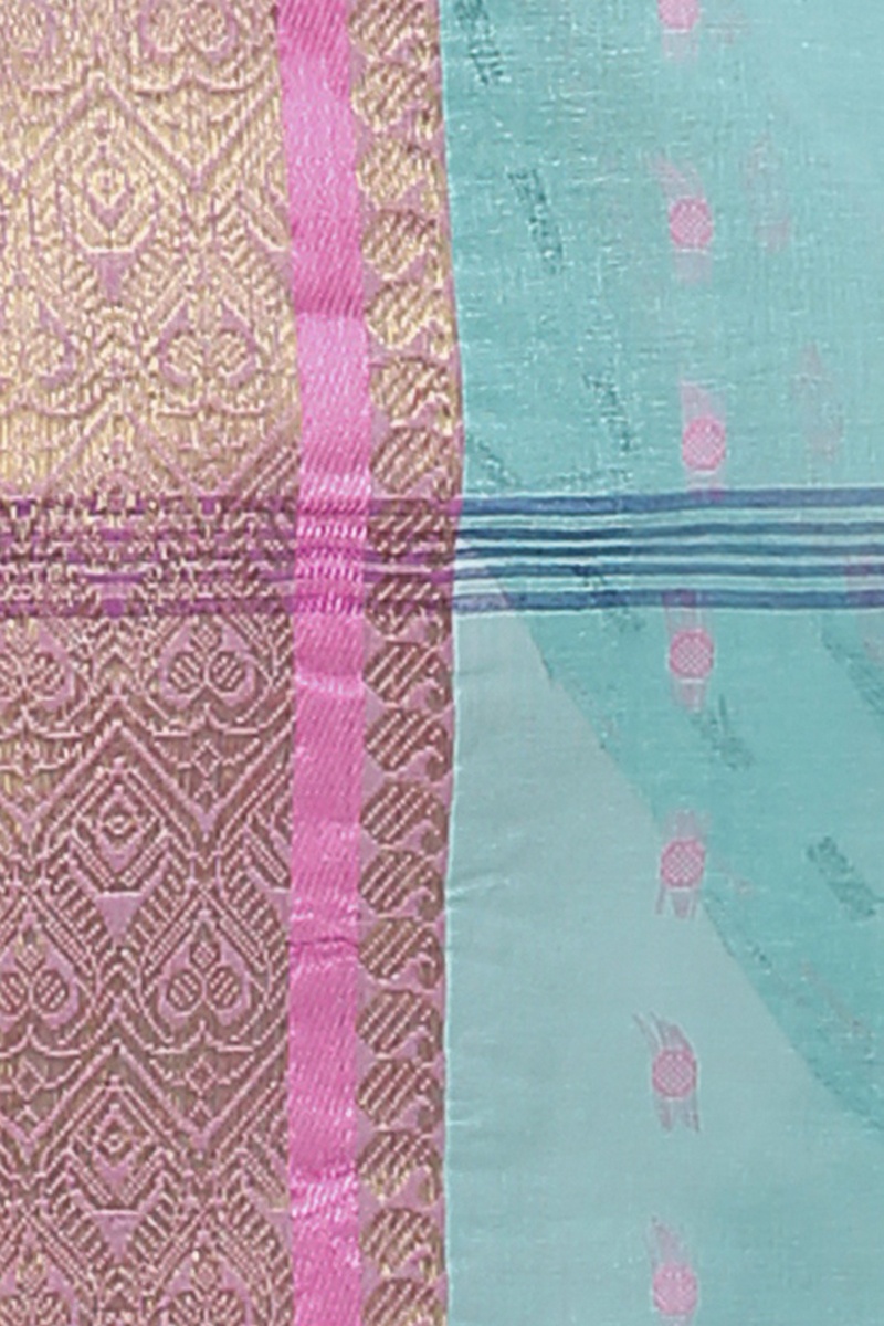 See Green Pure Cotton Roham Tant Saree (8034)