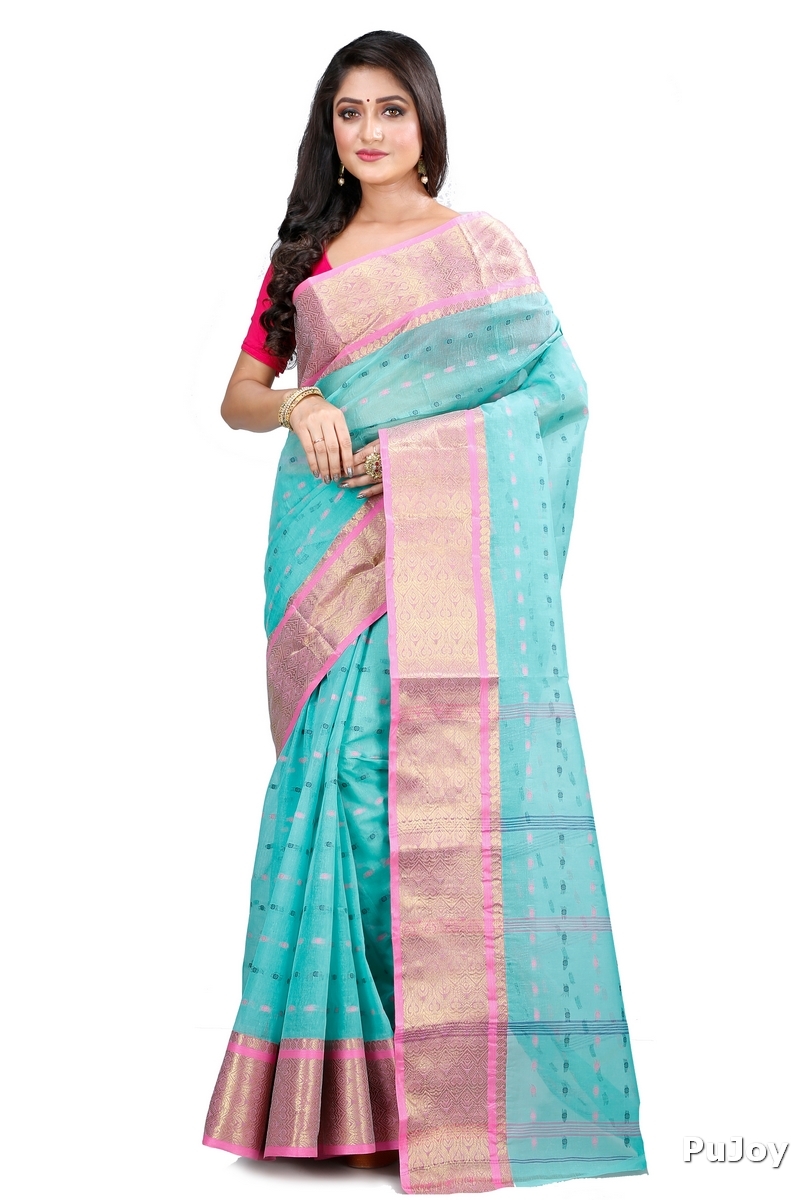 See Green Pure Cotton Roham Tant Saree (8034)
