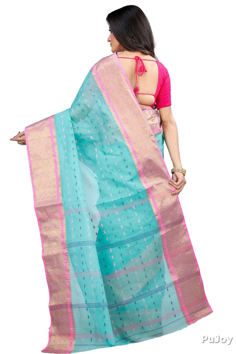 See Green Pure Cotton Roham Tant Saree (8034)