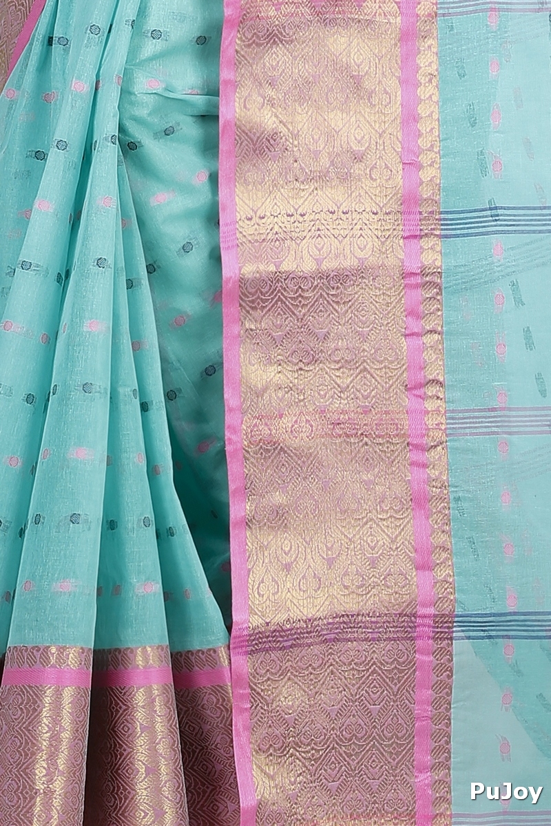 See Green Pure Cotton Roham Tant Saree (8034)