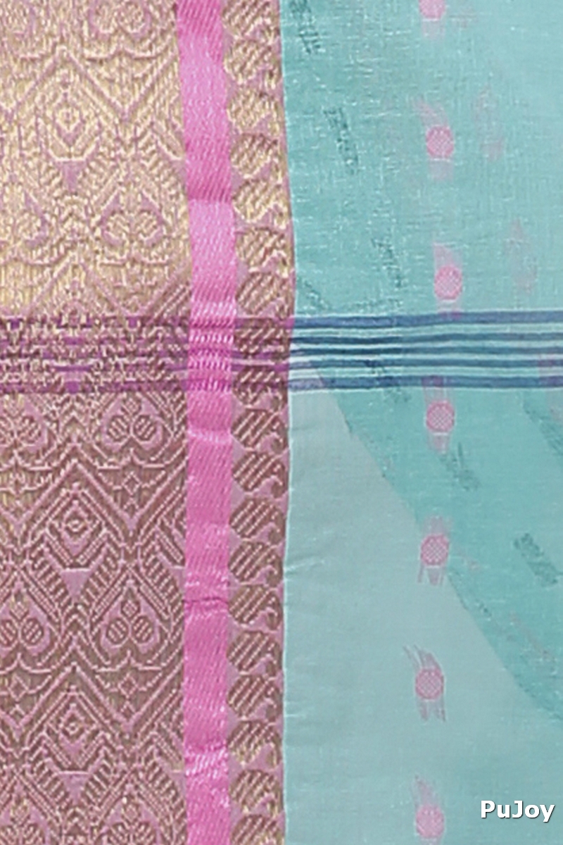 See Green Pure Cotton Roham Tant Saree (8034)