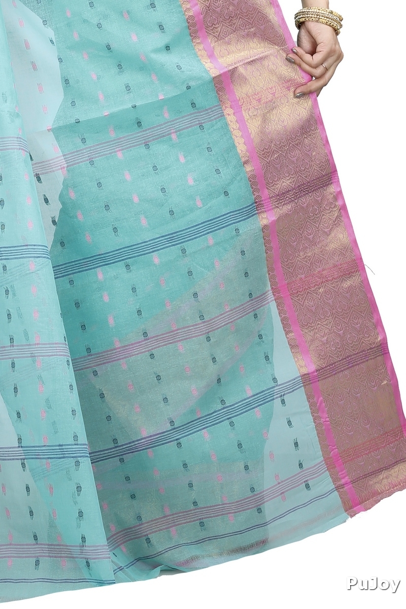 See Green Pure Cotton Roham Tant Saree (8034)