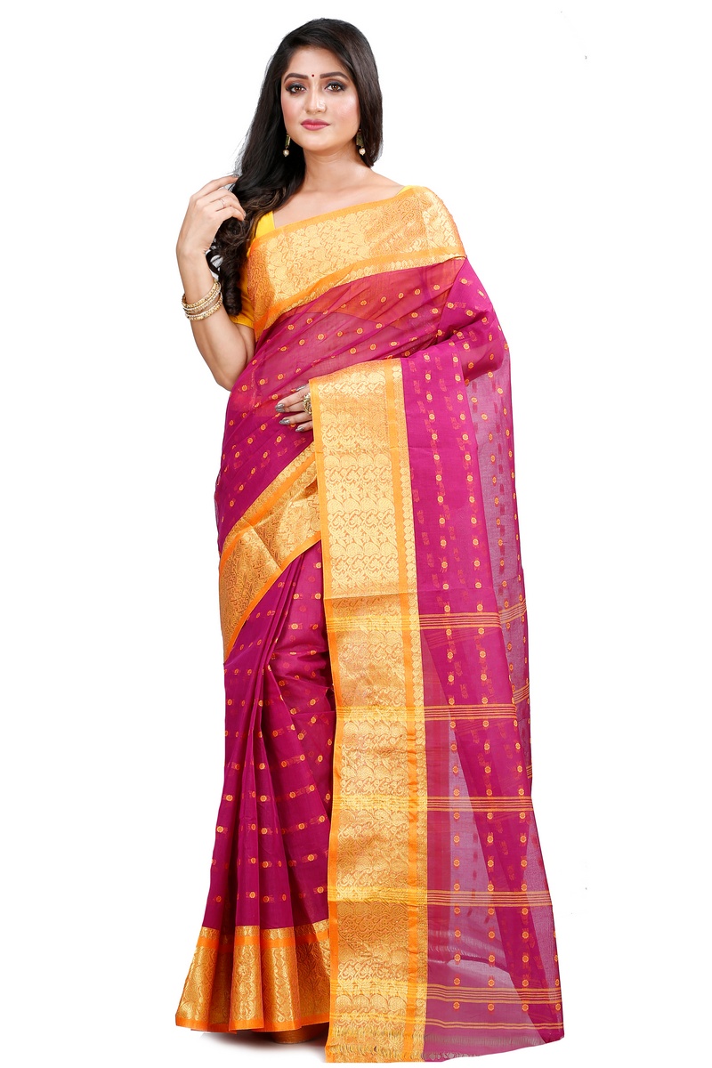 Maroon Pure Cotton Roham Tant Saree (8035)